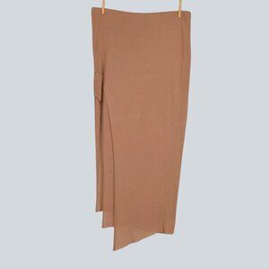 HELMUT LANG JERSEY LAYERED TAN MIDI SKIRT